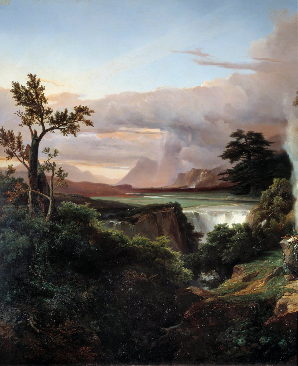 Landskab med vandfald. Maleri af Jean Charles Remond (1795-1875) af Jean Charles Joseph Rémond