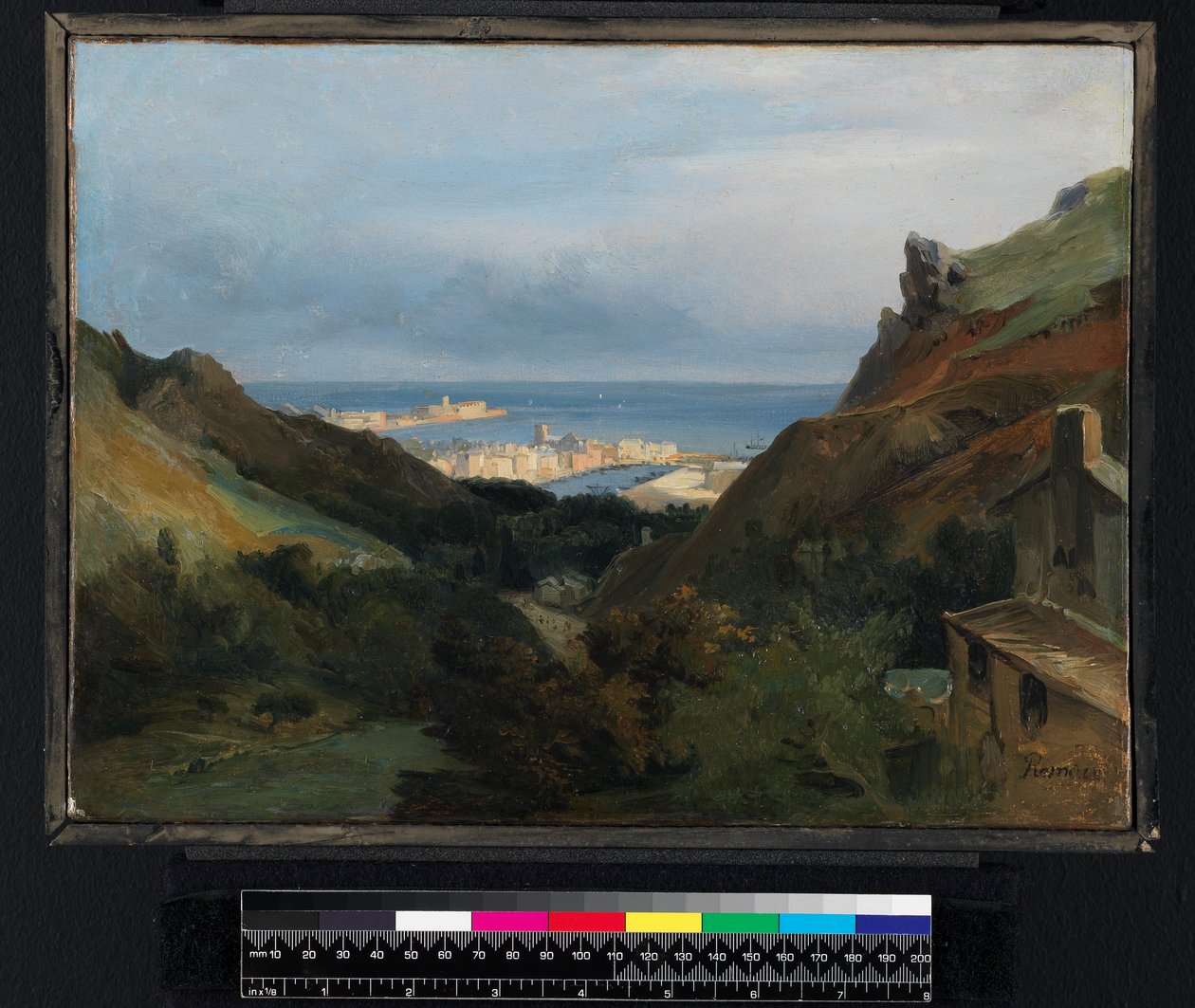 Italiensk landskab med udsigt over en havn, før 1875 af Jean Charles Joseph Rémond
