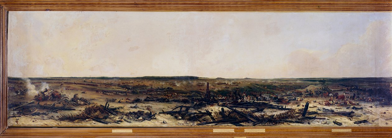 Ruslands kampagne: "" Panorama af slaget ved Moscova den 7/09/1812"". Slaget ved Moskova (også slaget ved Borodino) mellem franskmændene af Napoleon I Bonaparte (1769-1821) og den russiske imperiale hær ledet af Mikhail Golenichchev Kutuzov (Golenishchev) af Jean Charles Langlois