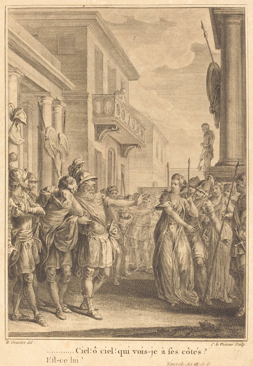 Himmel! åh himlen! hvem ser jeg ved hans side? af Jean Charles Levasseur after Hubert François Gravelot