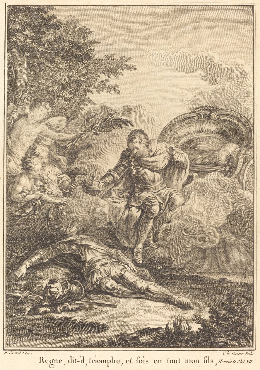 Reger, siger han, sejr og vær min søn i alle ting af Jean Charles Levasseur after Hubert François Gravelot