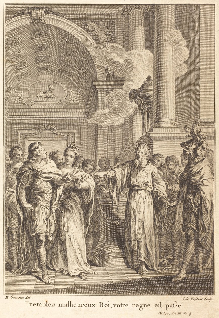 Skælv ulykkelig konge, din regeringstid er forbi af Jean Charles Levasseur after Hubert François Gravelot