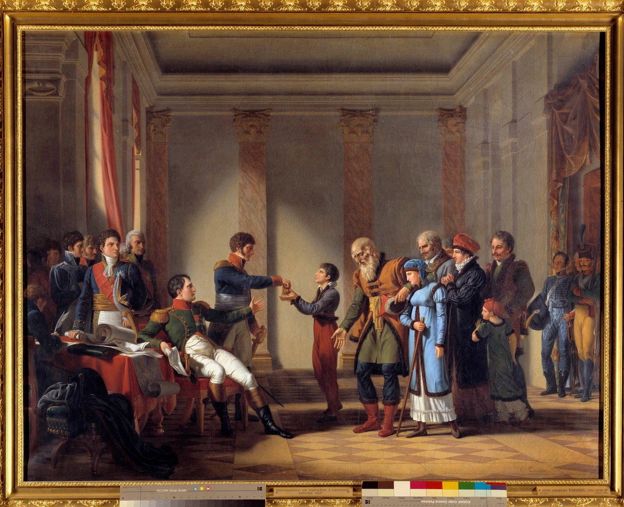 Velgørenhed af kejser Napoleon I (1769-1821) under det polske felttog i januar 1807: Kejser giver en pension på hundrede napoleoner til Nerocki, 117 år. Maleri af John Charles Tardieu (1765-1830) 1800-tallet søn. 1,15x1,46 m - Emp af Jean Charles Tardieu
