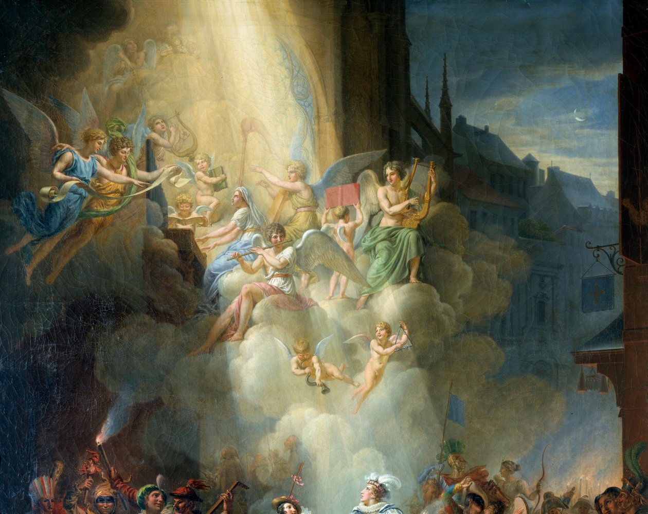 Detalje af "" Omvendelsen af Henri de Joyeuse"" (1500-tallet). Musiker engle. Maleri af Jean Charles Tardieu (1765-1830) af Jean Charles Tardieu