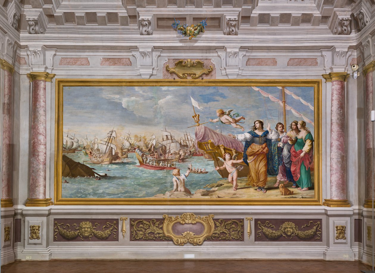 Mødet mellem Marcus Antonius og Kleopatra (fresko) af Jean & Cialdieri Girolamo (1641 44)) Boulanger