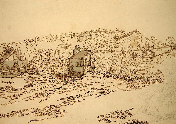 Pavillon de Musique de la Comtesse du Barry i Louveciennes, Paris (blyant, pen og blæk med akvarel på papir) af Jean Claude (attr. to) Nattes