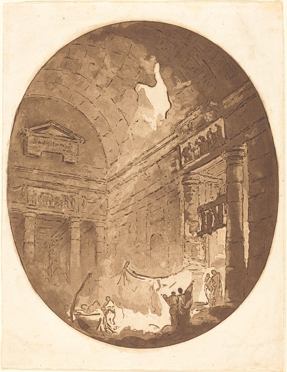 Interiør af en romersk villa af Jean Claude Richard, Abbé de Saint Non after Hubert Robert