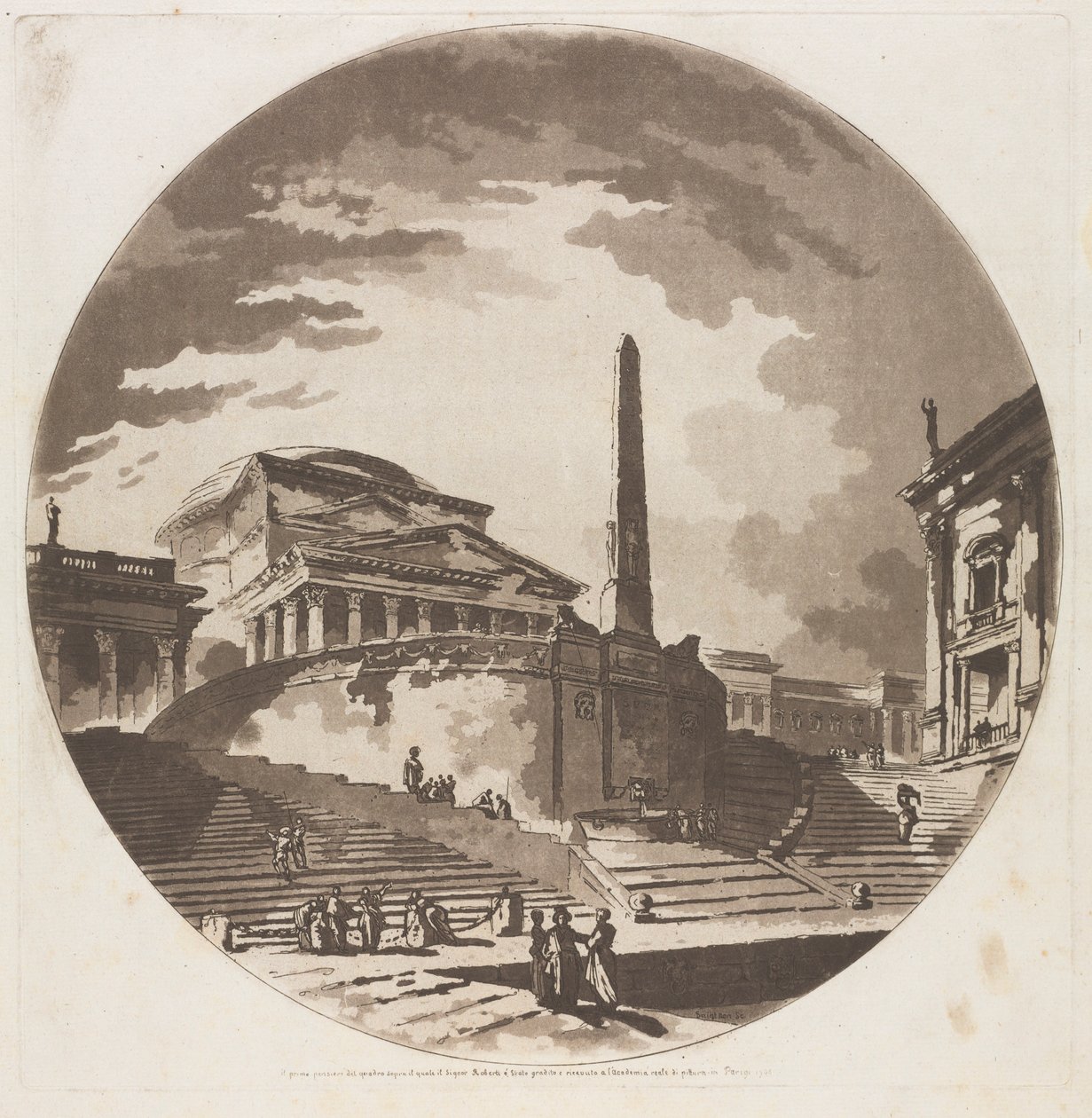 Udsigt over Rotunden med trapper på Tiberen, 1766. af Jean Claude Richard de Saint Non