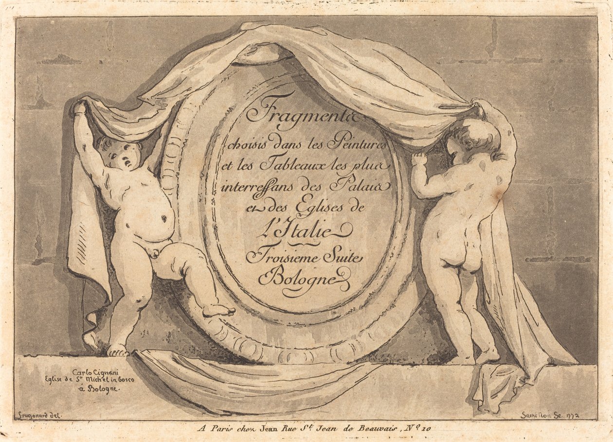 Titelside: Ovalt design fra kirken San Michele de Bosco, Bologna af Jean Claude Richard de Saint Non after Jean Honoré Fragonard after Carlo Cignani