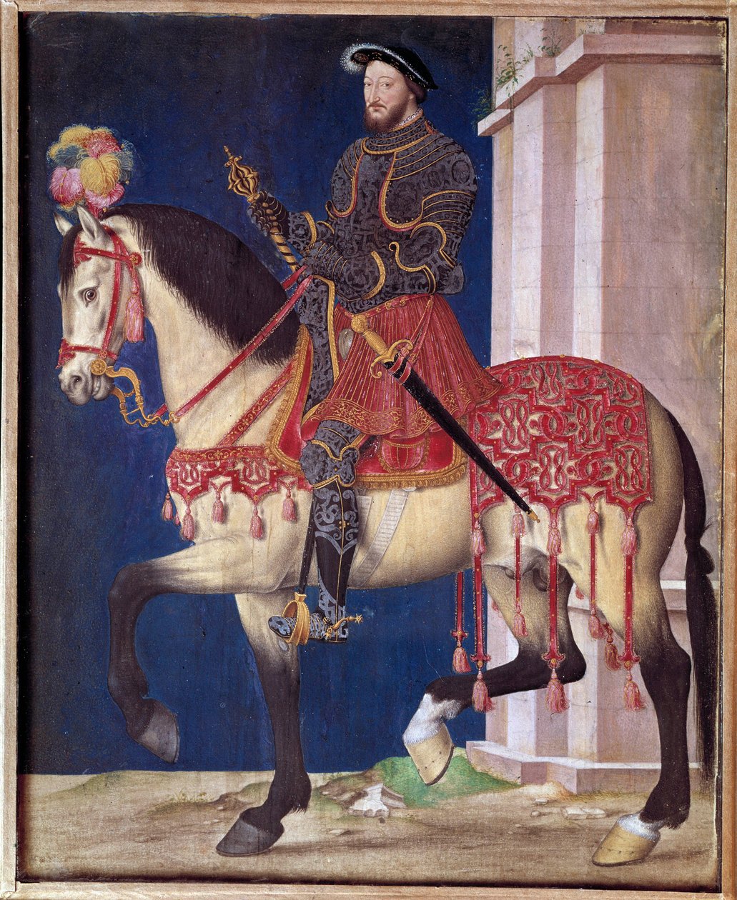 Rytterportræt af Francois I (1494-1547). Maleri af Jean Clouets skole (1475/1485-1540) af Jean Clouet