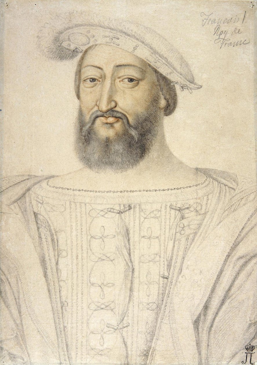 Portræt af Frans I (1494-1547), konge af Frankrig par Clouet, Jean (ca. 1485-1541). Sort kridt og sangvin på papir, størrelse: 31,6x22,5, første halvdel af 1500-tallet, State Hermitage, St. Petersburg af Jean Clouet