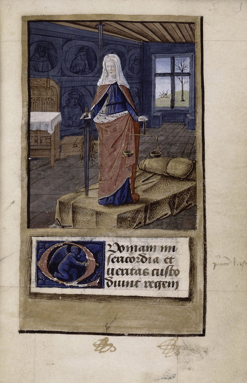 Allegory of Justice fra John of Wales Breviloquium om de gamle fyrsters og filosoffers dyder, 1475-1499 af Jean Colombe