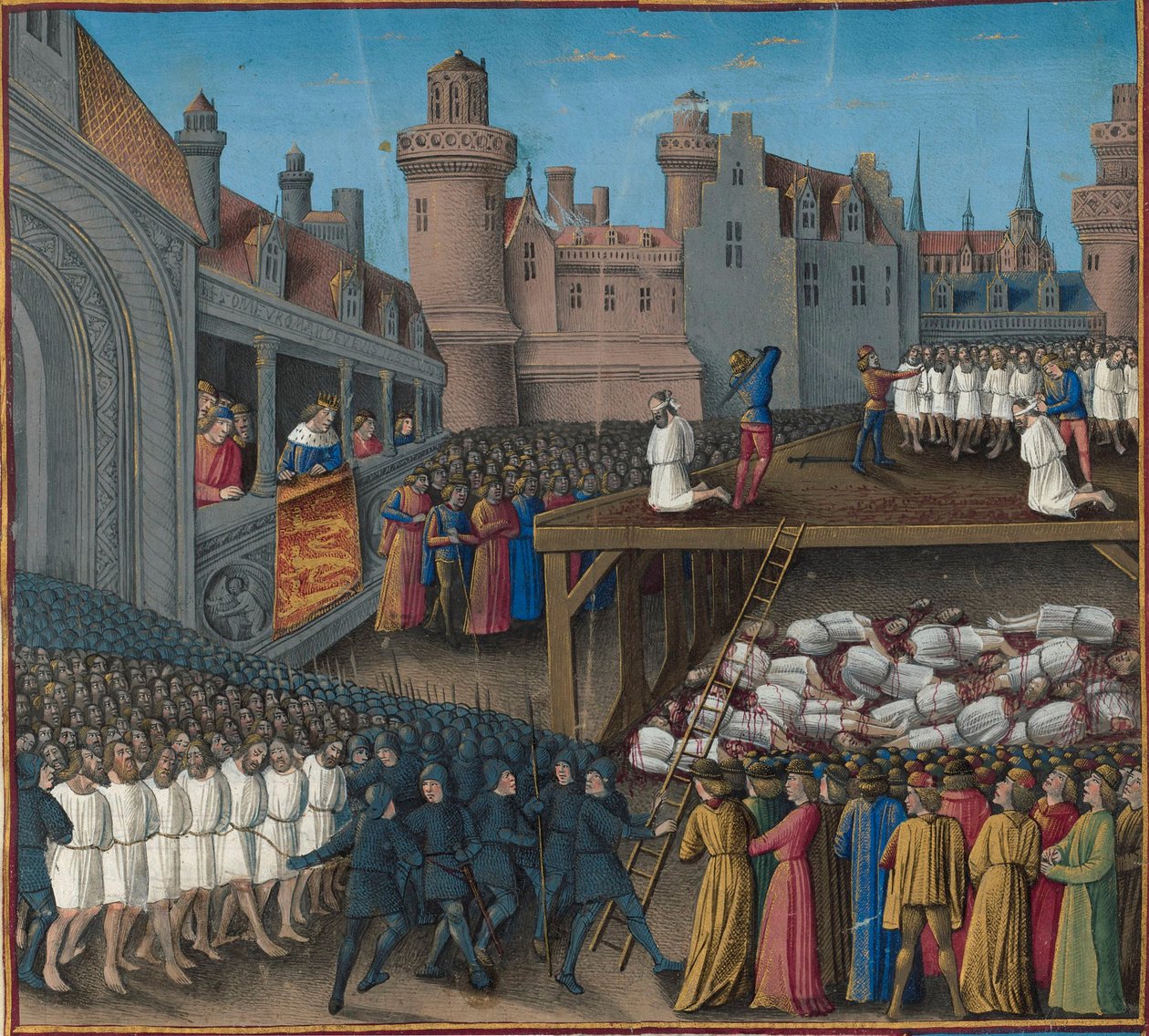 Massakre på de saracenske fanger, bestilt af kong Richard Løvehjerte, 1191, 1474-1475. af Jean Colombe
