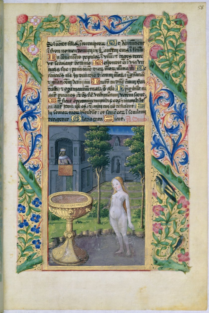 Fru Lat. Q.v.I.126 f.58 David spionerer mod Bathsheba, mens hun bader, fra Louis dOrleans