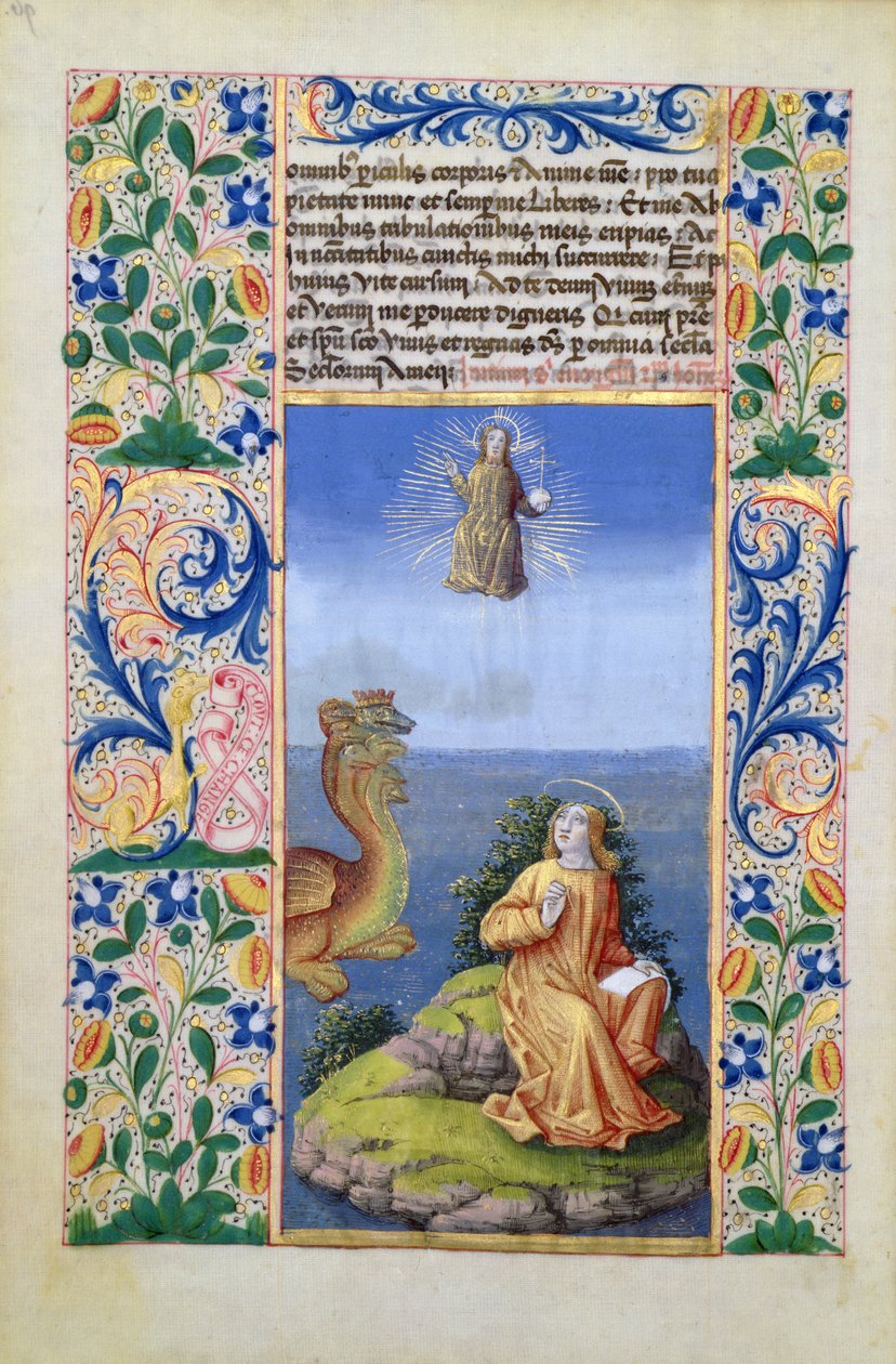 Fru Lat. Q.v.I.126 f.96v St. John the Evangelist på øen Patmos, fra Louis dOrleans