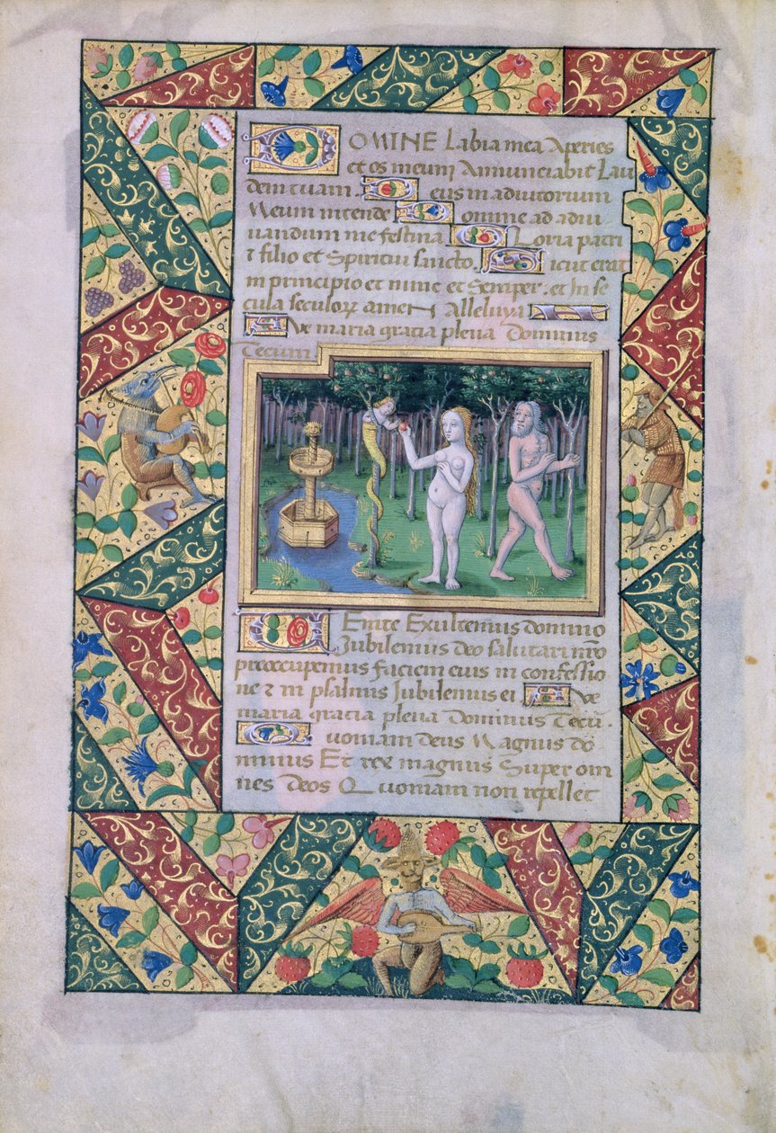 Fru Lat. Q.v.I.126 fol.12v Fristelsen i Edens Have, fra Louis d