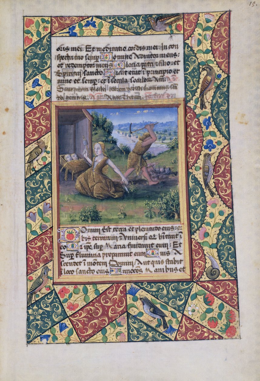 Fru Lat. Q.v.I.126 fol.15 Adam og Eva arbejder, fra Louis dOrleans