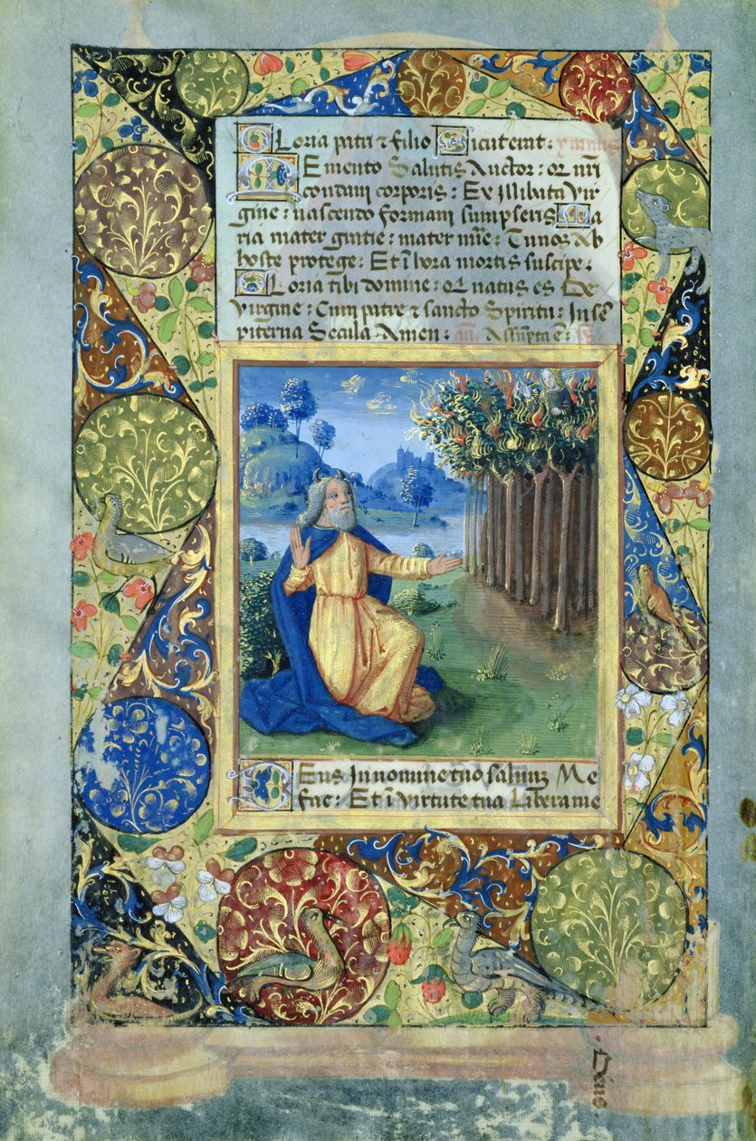 Ms. Lat. Q.v.I.126 fol.25v Moses foran den brændende busk, fra Louis dOrleans