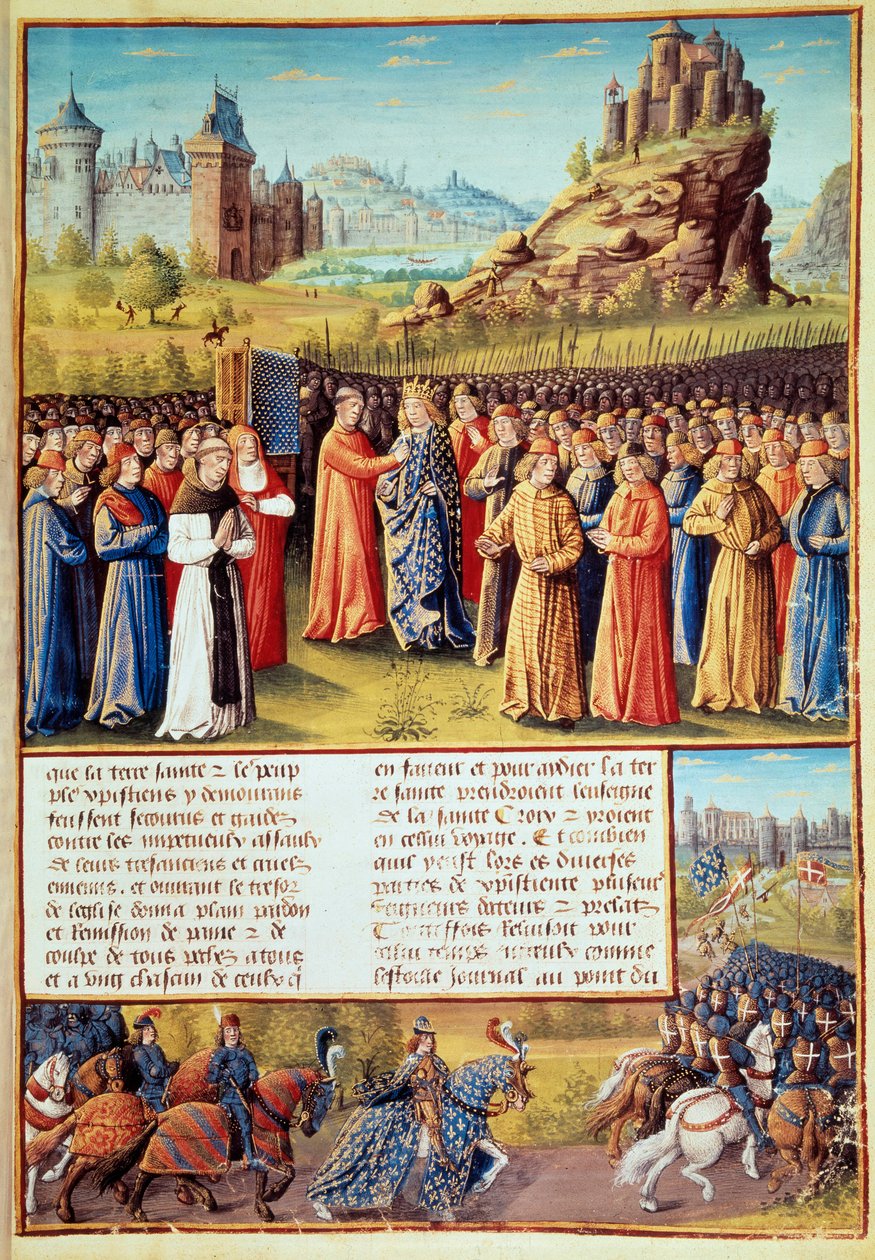 Andet korstog (1147-1149): Kong Ludvig VII sagde, at de unge (1120-1180) tog korset ved Vézelay i nærværelse af Saint Bernard de Clairvaux (San Bernardo di Chiaravalle) (1090-1153) og aftenen i Versailles den 31. /03/1146. Mange baroner tog også af Jean Colombe
