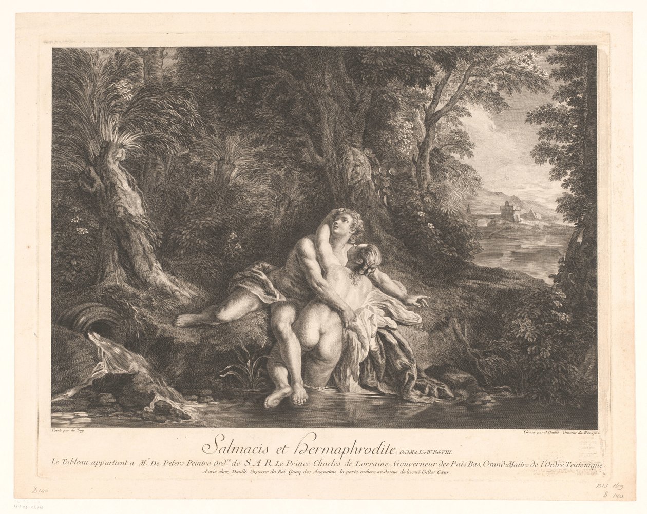 Hermafroditus omfavnet af Salmacis Salmacis og Hermaphrodite. (titel på objekt) af Jean Daullé