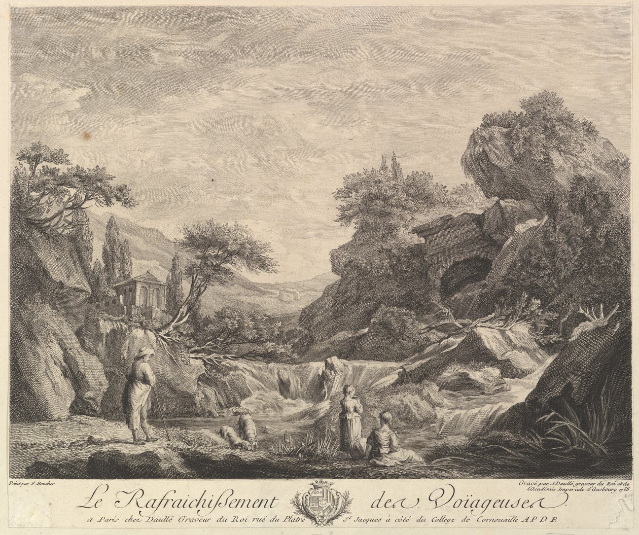 Rejsende kvinder drikker vand, 1758. af Jean Daullé