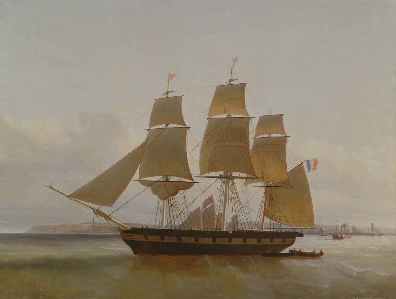 Tremastet båd i havnen i Le Havre, 1846 af Jean Dominique Drouin