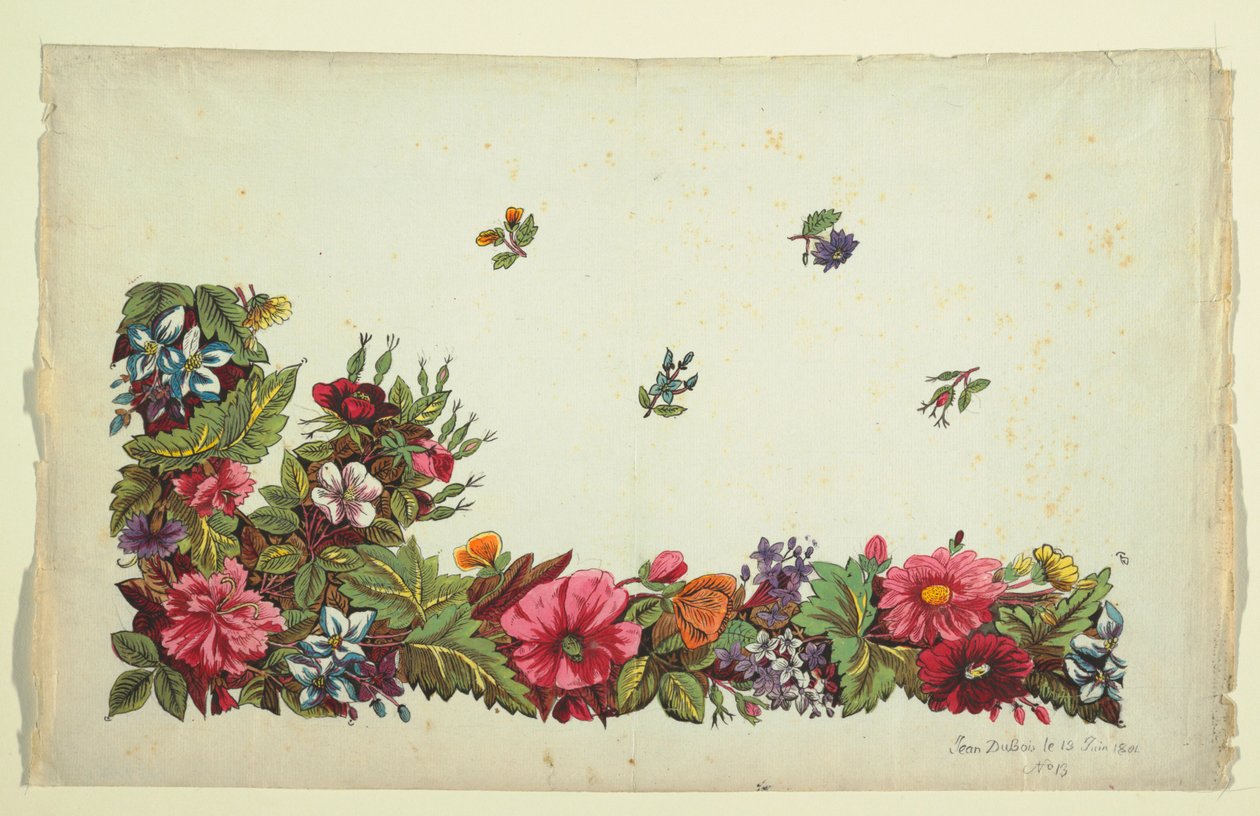 Blomsterdesign til trykt tekstil af Jean Dubois