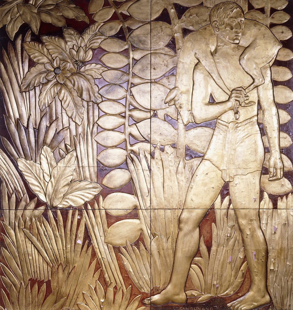 Fire lakerede og forgyldte træpaneler fra "La Chase", ca. 1935-1949 af Jean Dunand
