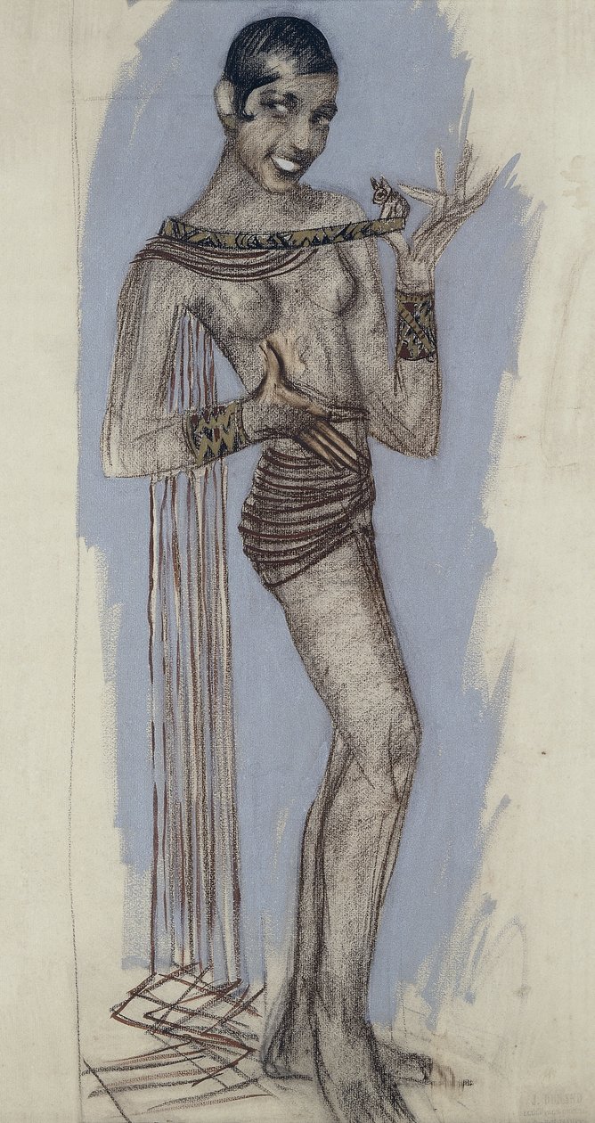 Josephine Baker - En maquette til et vigtigt lakpanel, ca. 1927 (blyant på papir) af Jean Dunand