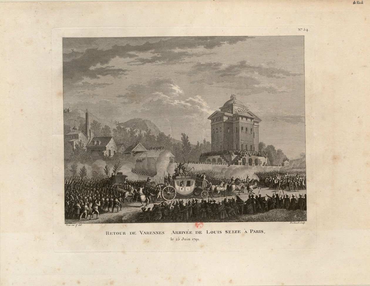 Tilbage fra Varennes, Louis Capets ankomst til Paris, 1802. af Jean Duplessis Bertaux