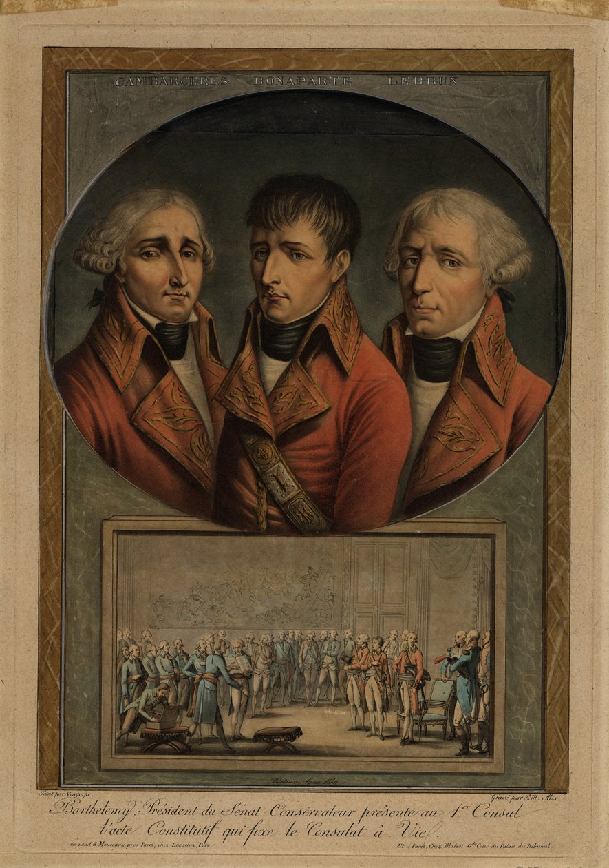 De tre franske konsuler: Jean-Jacques Régis de Cambacérès, Napoleon Bonaparte og Charles-François af Jean Duplessis Bertaux