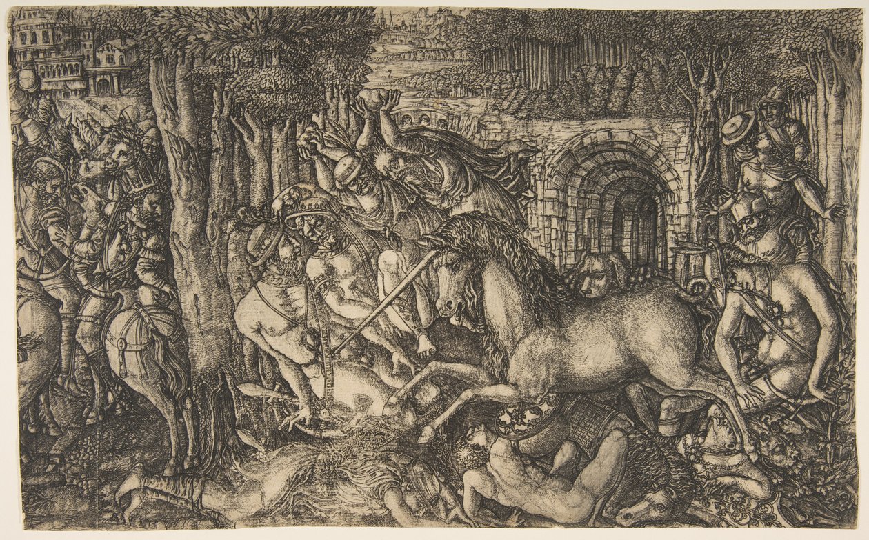 En konge forfulgt af en enhjørning, fra Unicorn-serien, ca. 1555. af Jean Duvet