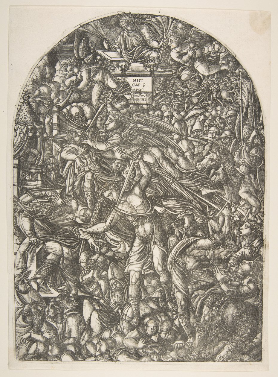 Englen, der lyder den sjette trompet, fra Apocalypse.n.d. af Jean Duvet