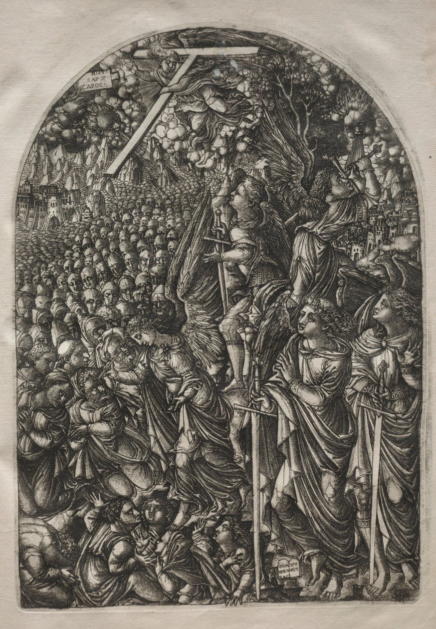 Apokalypsen: Fire engle holder vindene tilbage, 1546-1556. af Jean Duvet