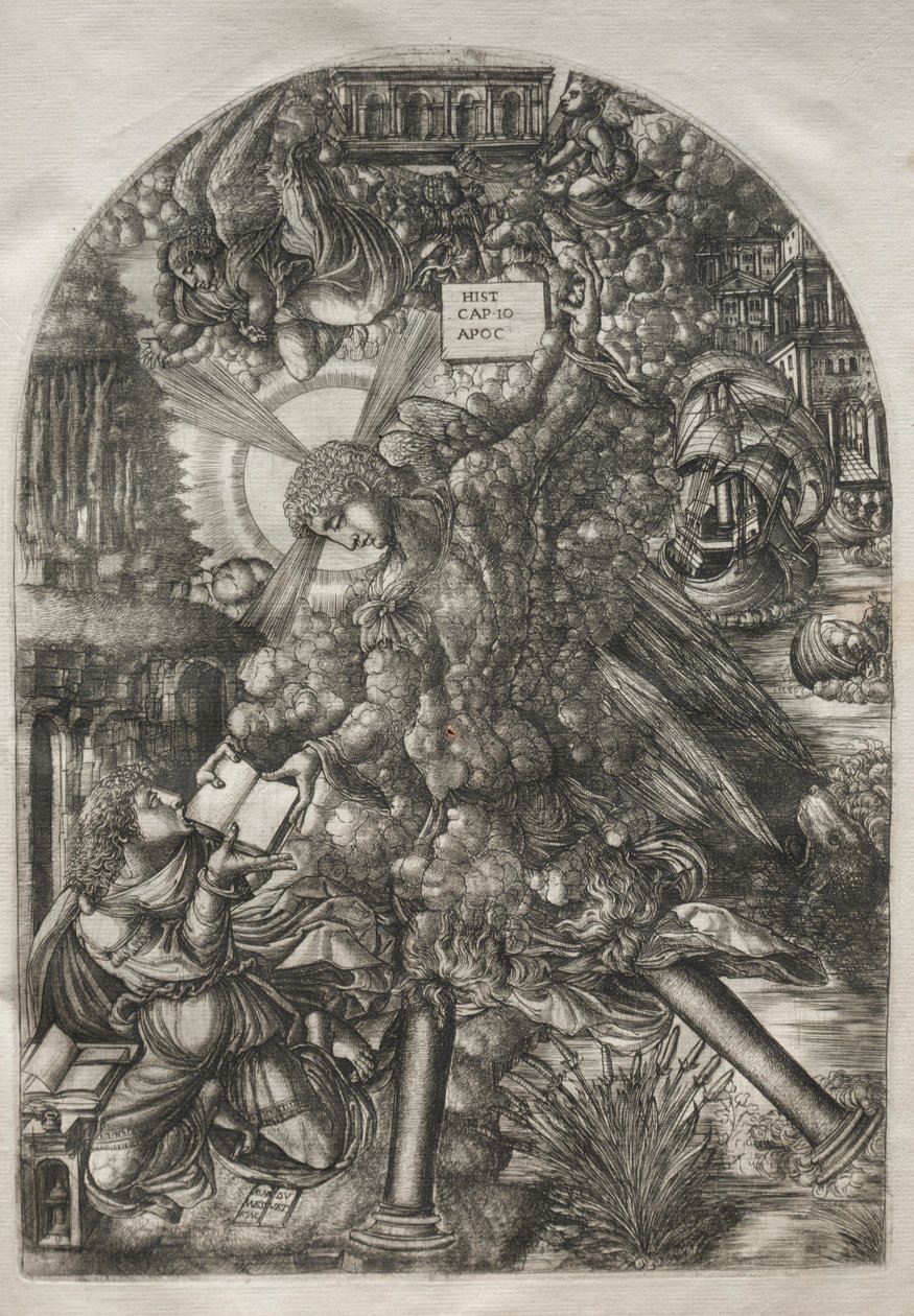 Apokalypsen: Englen giver Johannes bogen at spise, 1546-1556. af Jean Duvet