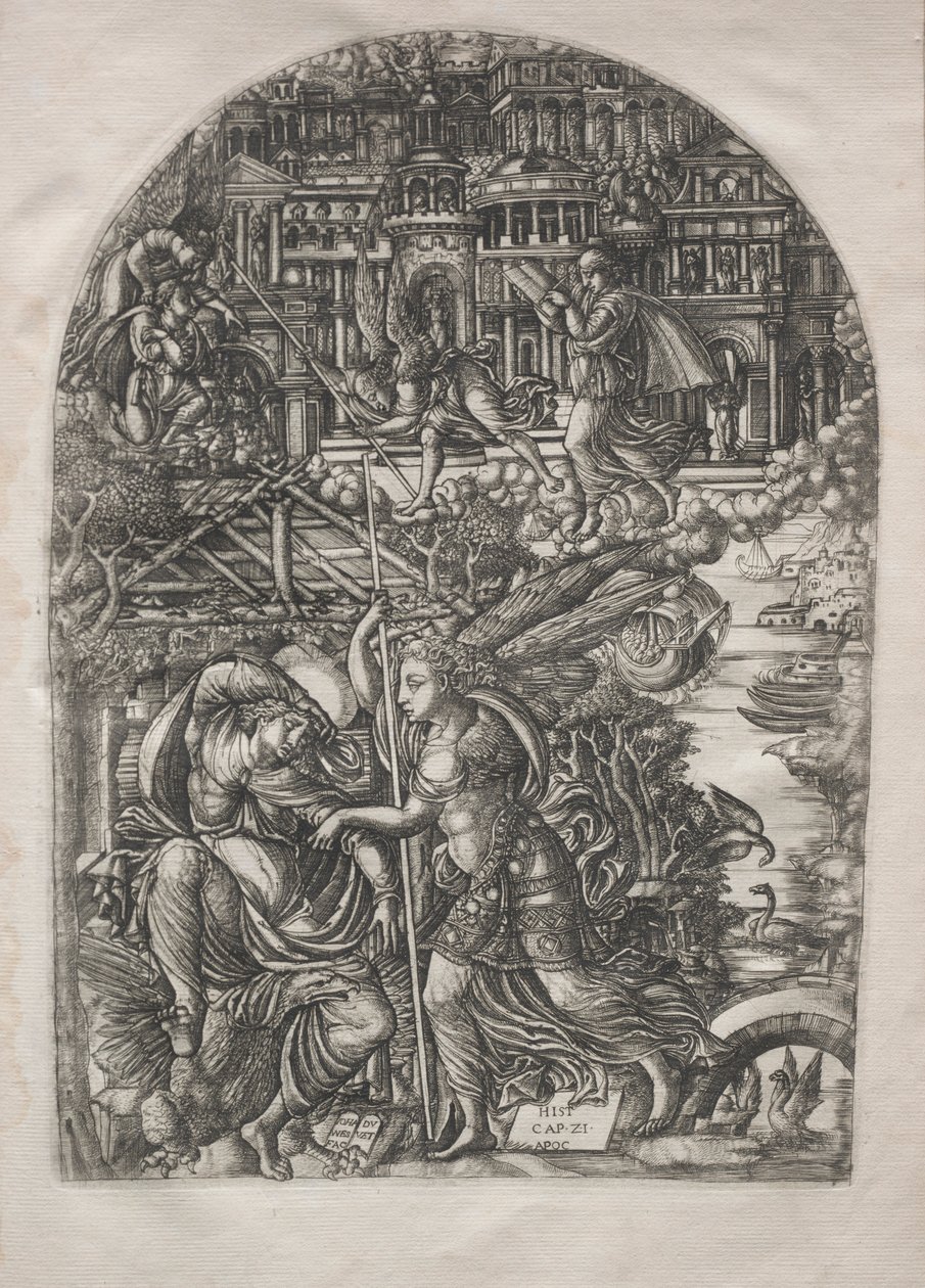 Apokalypsen: Englen viser Johannes det nye Jerusalem, 1546-1556. af Jean Duvet