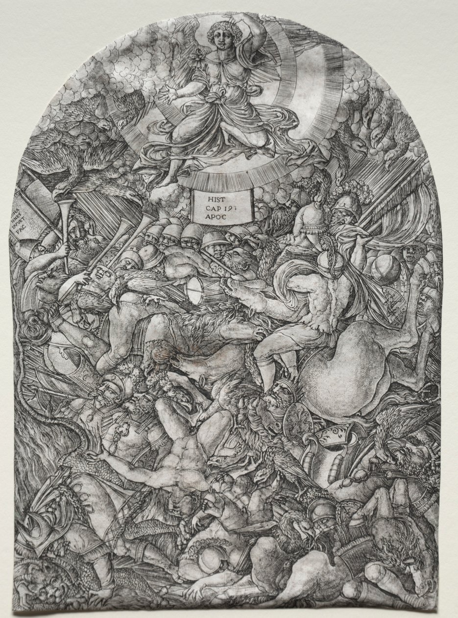 The Apocalypse: The Angel in the Sun Calling the Birds of Prey, 1500-tallet. af Jean Duvet
