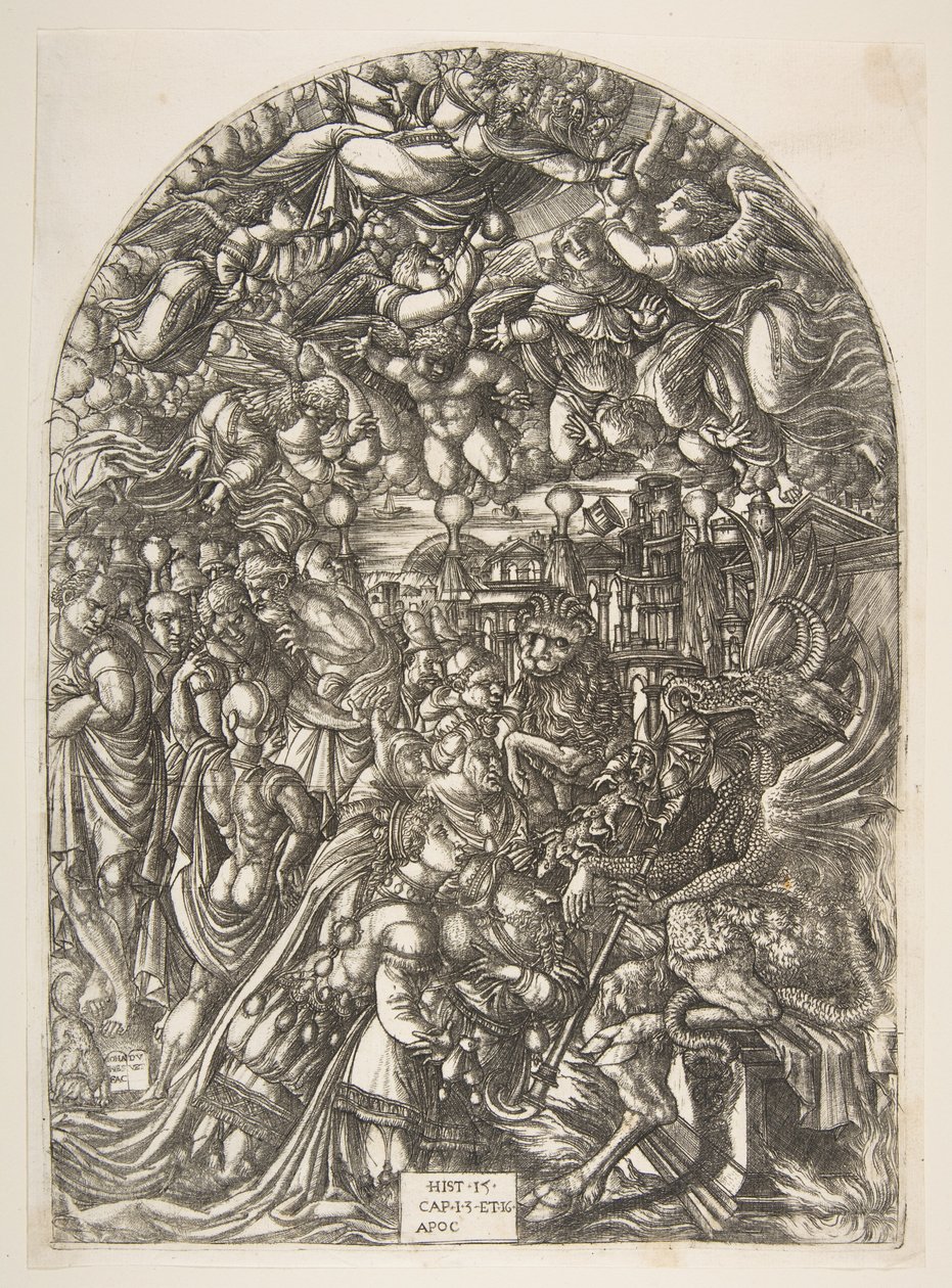 Dragen med to horn og udyret med syv, fra Apocalypse.n.d. af Jean Duvet