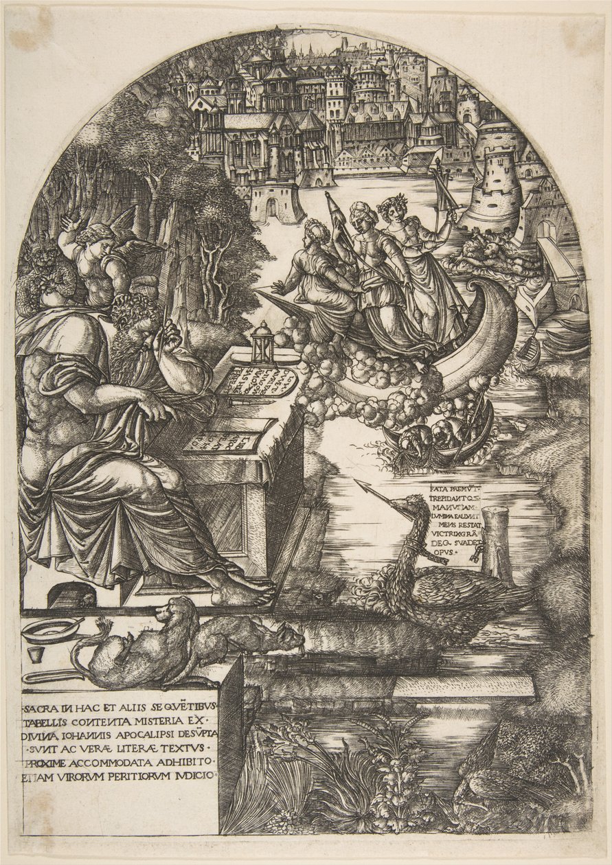 Kunstneren Jean Duvet i skikkelse af Johannes Evangelisten, siddende ved et skrivebord, ca. 1546-55. af Jean Duvet