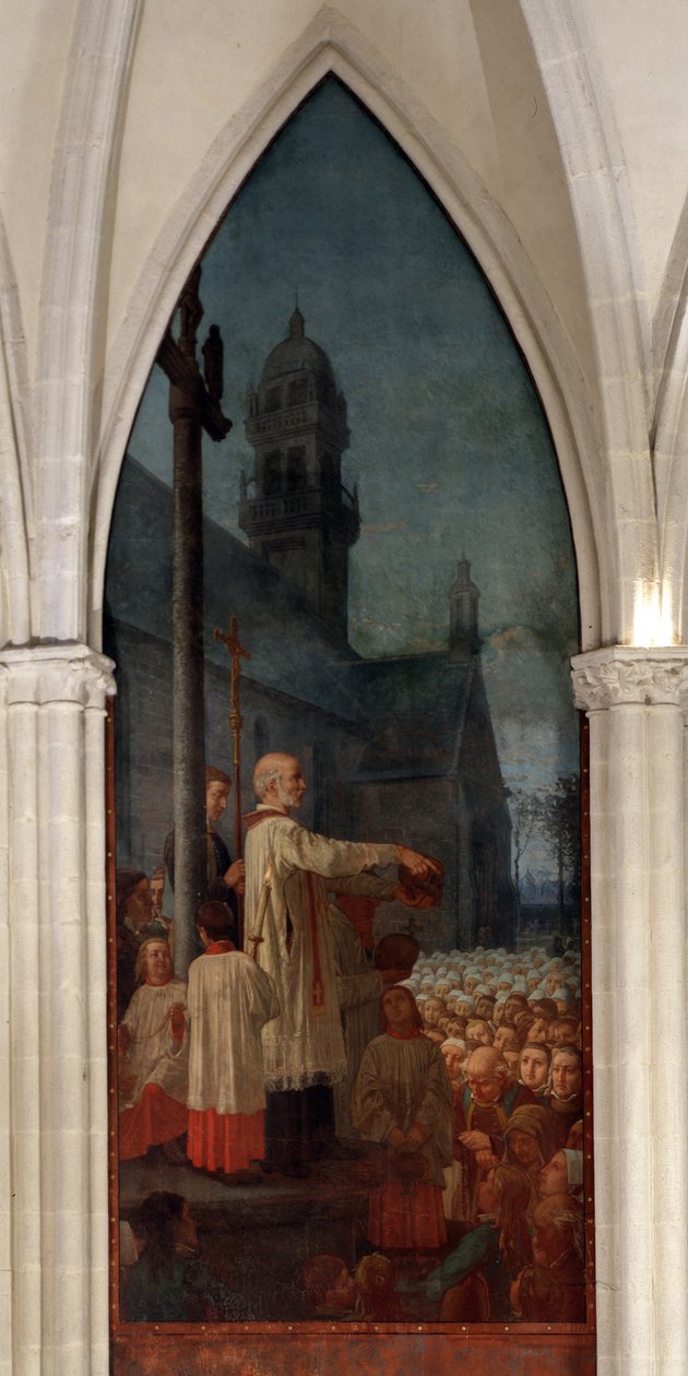 Prædiken af Michel le Nobletz (1577-1652) uden for en kirke i Bretagne - Fresco, Saint Corentin Cathedral (Saint-Corentin), Quimper af Jean Edouard Dargent