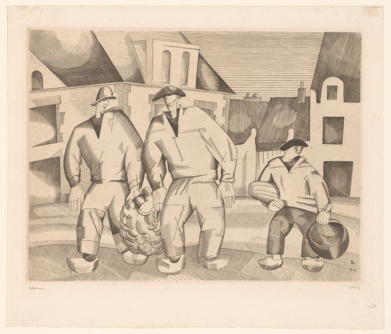 Tre sømænd i en gade Les trois marins af Jean Emile Laboureur (signed by artist)