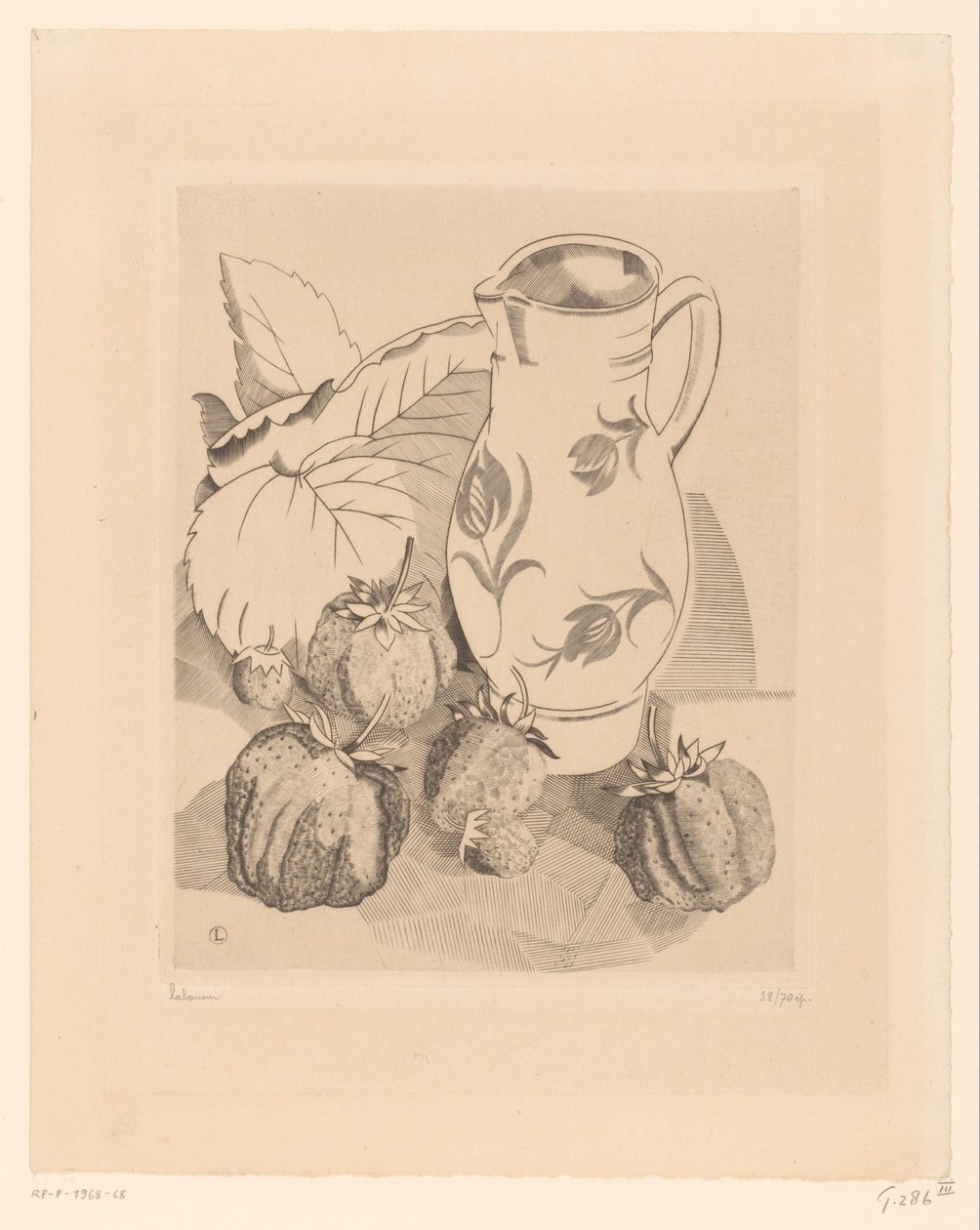 Stilleben med jordbær og kande les fraises af Jean Emile Laboureur (signed by artist)