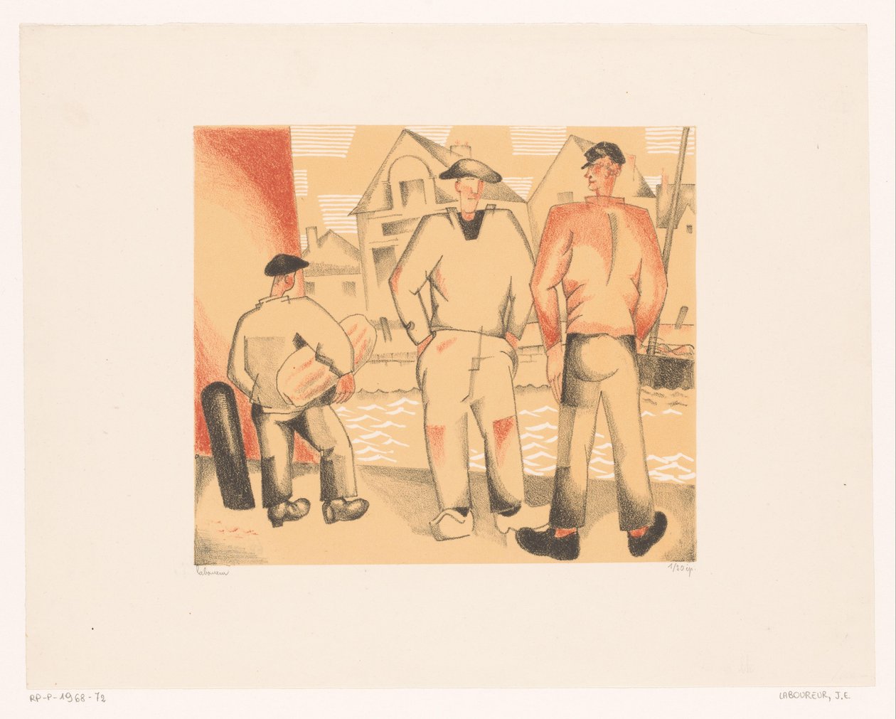 Drie vissers aan de kade Fiskerne og mosset af Jean Emile Laboureur