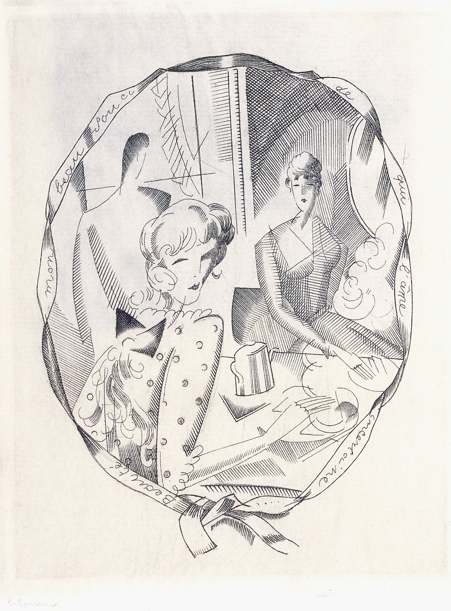 Illustration af to koketter og en gentleman, 1920 af Jean Emile Laboureur