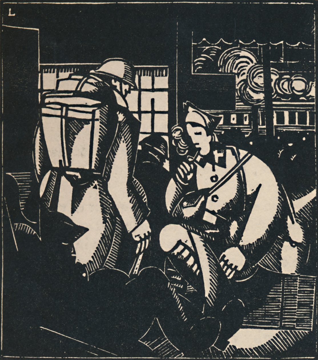 Soldater på stationen, 1919 af Jean Emile Laboureur