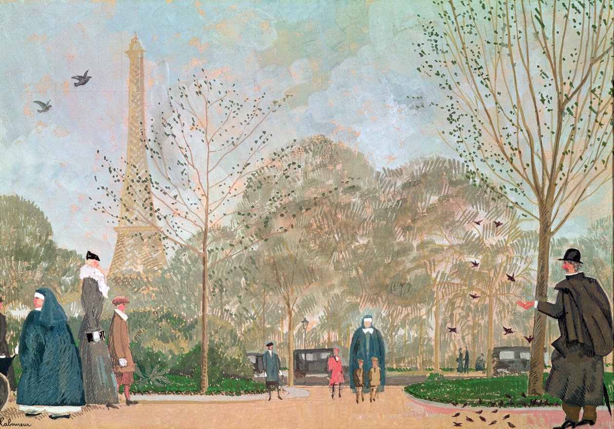 Vandring i Jardins du Trocadero, ca. 1920 af Jean Emile Laboureur