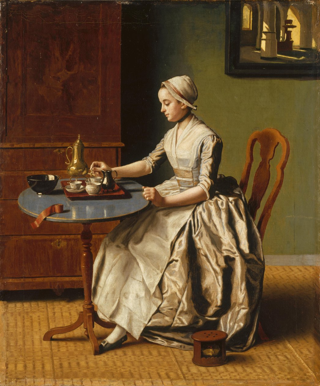 En dame, der hælder chokolade La Chocolatière, ca. 1745 af Jean Étienne Liotard