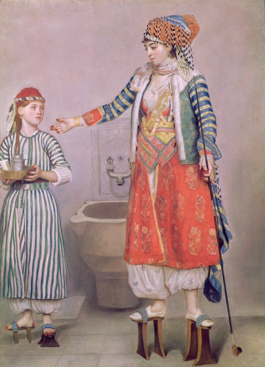 Tyrkisk kvinde med sin tjener (pastel på papir) af Jean Étienne Liotard
