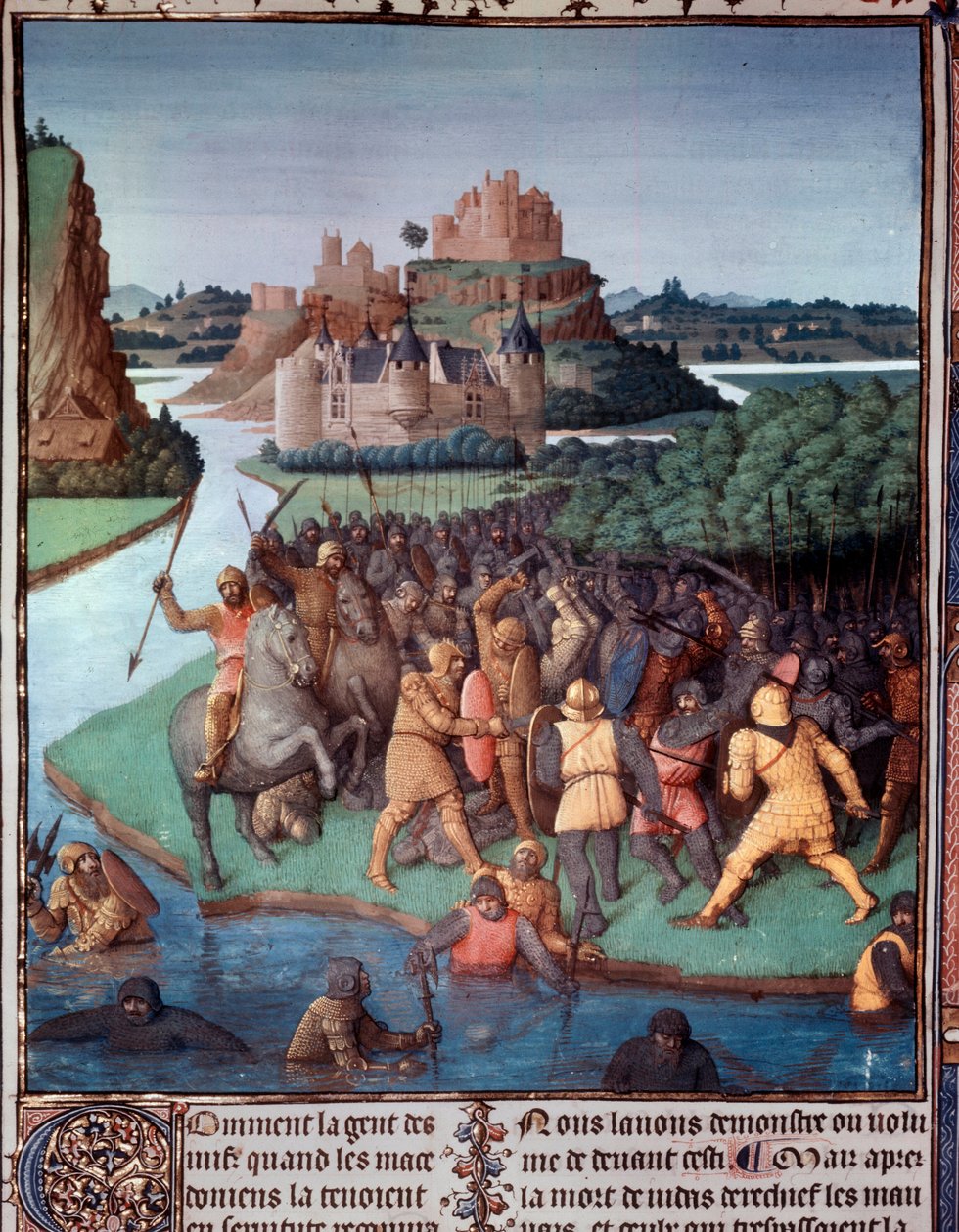 Slaget mellem jøder og makedonere Miniature taget fra "The Book of Ancient Jews"" (Judaic Antiquites) af Jean Fouquet (1420-1481) 15. århundredes Paris, B.N. af Jean Fouquet
