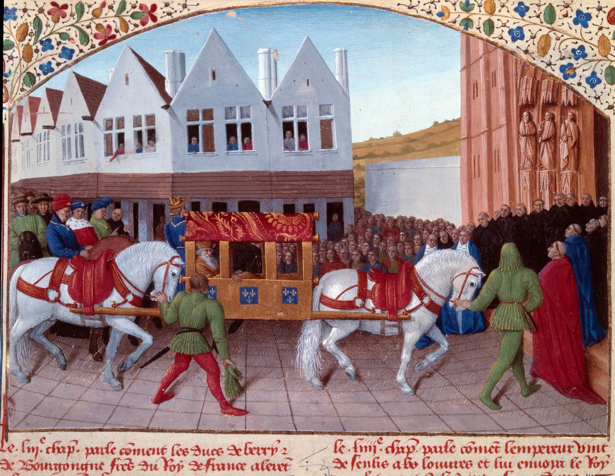 Entrée af Charles IV (1316-1378) tysk kejser i 1378 i Saint-Denis. Miniature fra "" Grandes Chronicles de France"" (Folio 442). Enlumine af Jean Fouquet (1400-tallet) af Jean Fouquet